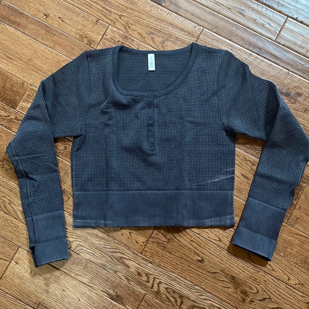 Aerie Main Squeeze Waffle Crop Top - Dark Grey - Size XXL